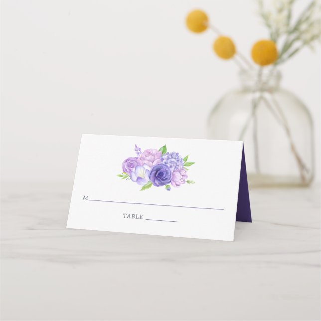 Ultra Violet Floral Wedding Table Number Place Card (Front)