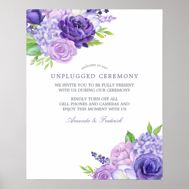 Ultra Violet Floral Wedding Unplugged Ceremony Poster (Front)