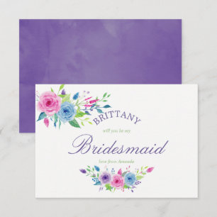 Ultra Violet Floral Will You Be My Bridesmaid Invitation