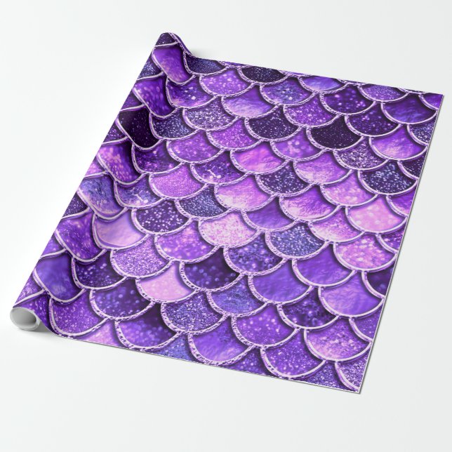Ultra Violet Glitter Mermaid Scales Wrapping Paper (Unrolled)
