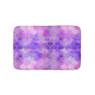 Ultra Violet & Gold Mermaid Scale Pattern Bath Mat