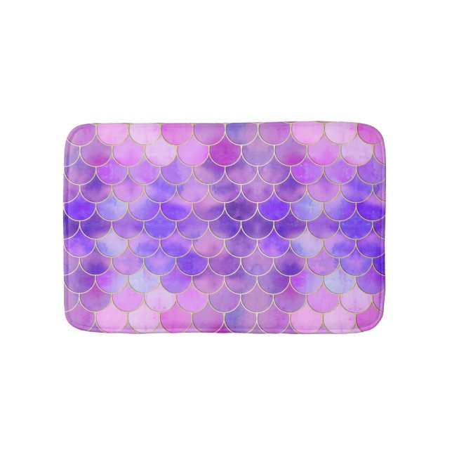 Ultra Violet & Gold Mermaid Scale Pattern Bath Mat (Front)