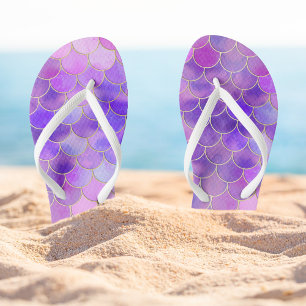 Ultra Violet & Gold Mermaid Scale Pattern Flip Flops