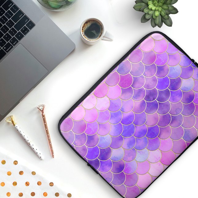Ultra Violet & Gold Mermaid Scale Pattern Laptop Sleeve (Violet Mermaid Scale Pattern Laptop Sleeve)