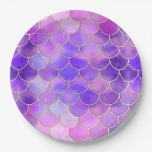 Ultra Violet & Gold Mermaid Scale Pattern Paper Plate