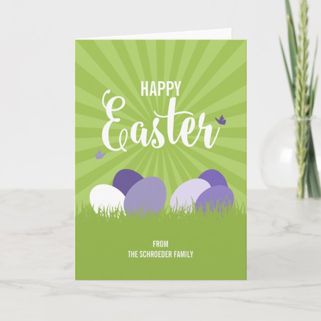 Ultra Violet & Green Happy Easter Greeting Card (Front)
