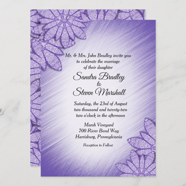 Ultra Violet Hue Floral Wedding Invitation (Front/Back)