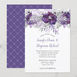 Ultra Violet Lavender Grey Floral Invitation
