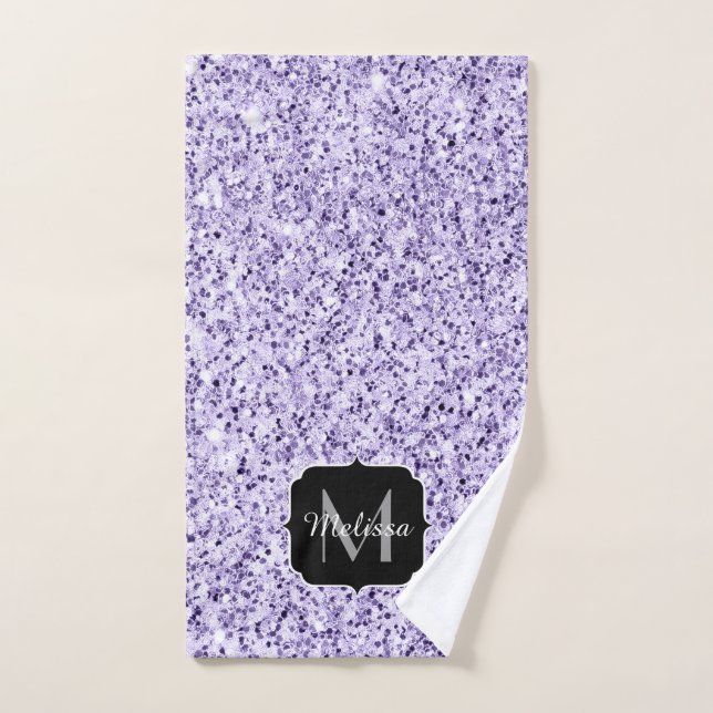 Ultra violet light purple glitter sparkle Monogram Bath Towel Set (Hand Towel)