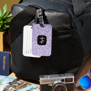 Ultra violet light purple glitter sparkle Monogram Luggage Tag