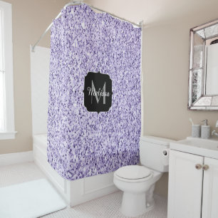 Ultra violet light purple glitter sparkle Monogram Shower Curtain