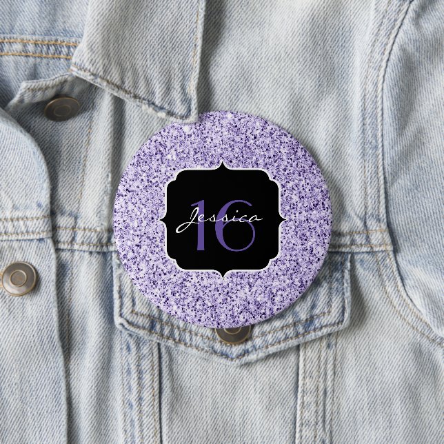 Ultra violet light purple glitter sparkle Sweet 16 10 Cm Round Badge (In Situ)