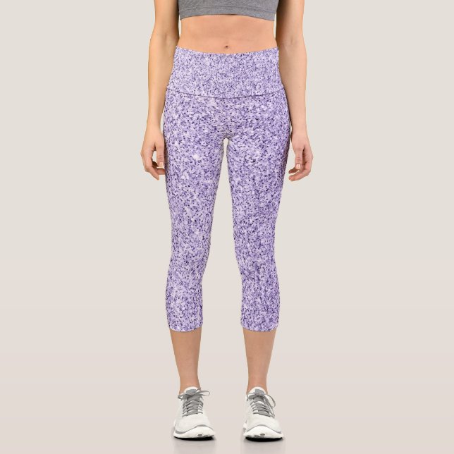Ultra violet light purple glitter sparkles capri leggings (Front)