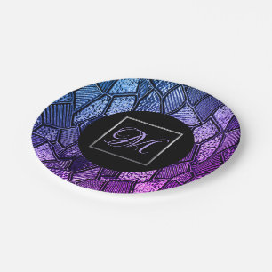Ultra Violet Mosaic Glass Monogram Paper Plates