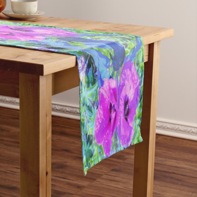 Ultra-Violet Plum Crazy Purple Hibiscus Flowers Short Table Runner (In Situ)