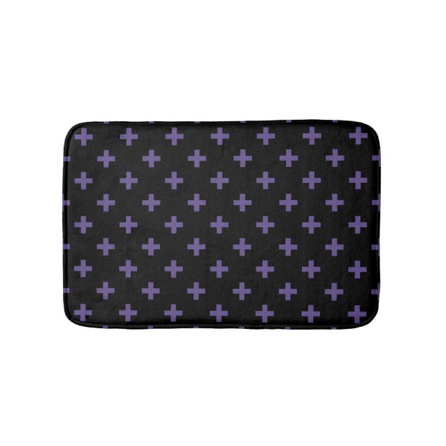 Ultra violet polka crosses on black bath mat (Front)