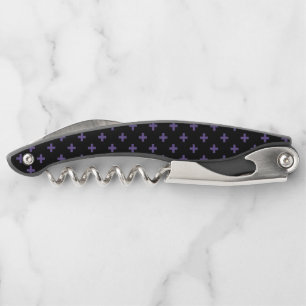 Ultra violet polka crosses on black corkscrew