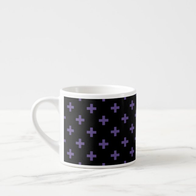 Ultra violet polka crosses on black espresso cup (Left)