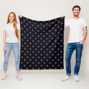 Ultra violet polka crosses on black fleece blanket