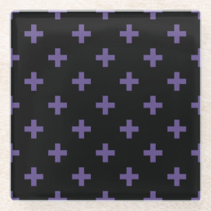 Ultra violet polka crosses on black glass coaster