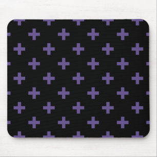 Ultra violet polka crosses on black mouse mat