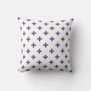 Ultra violet polka crosses on white cushion