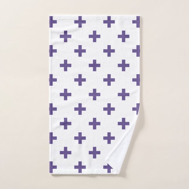 Ultra violet polka crosses on white hand towel (Hand Towel)