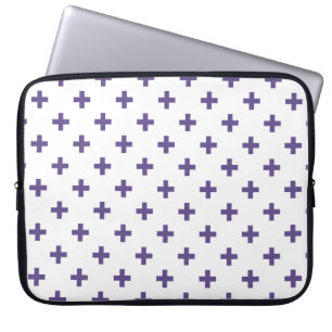Ultra violet polka crosses on white laptop sleeve