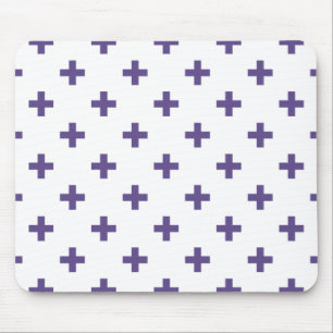 Ultra violet polka crosses on white mouse mat