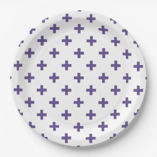 Ultra violet polka crosses on white paper plate