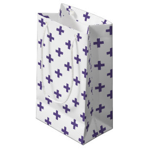 Ultra violet polka crosses on white small gift bag
