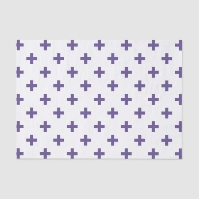 Ultra violet polka crosses on white tissue paper (Front)
