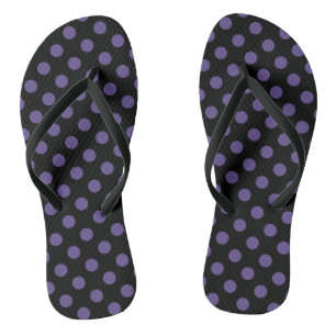 Ultra violet polka dots on black flip flops