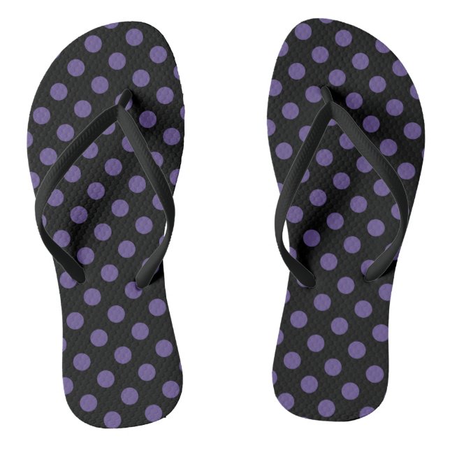 Ultra violet polka dots on black flip flops (Footbed)