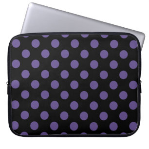 Ultra violet polka dots on black laptop sleeve