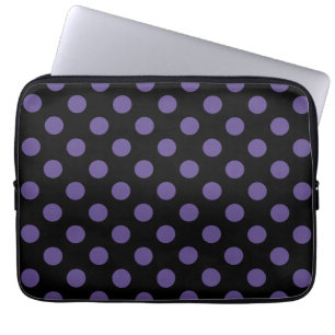 Ultra violet polka dots on black laptop sleeve