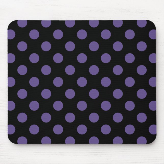 Ultra violet polka dots on black mouse mat (Front)