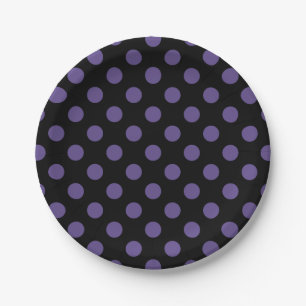 Ultra violet polka dots on black paper plate