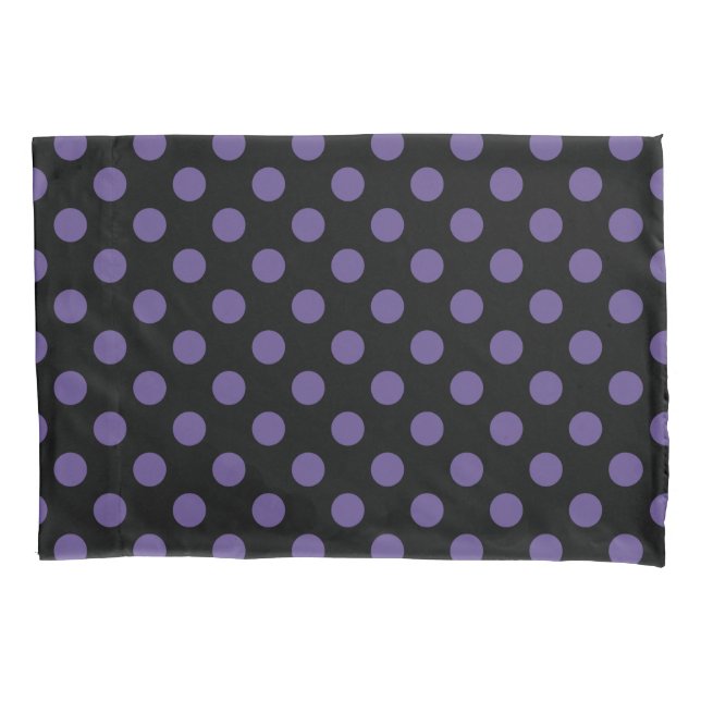 Ultra violet polka dots on black pillowcase (Front)