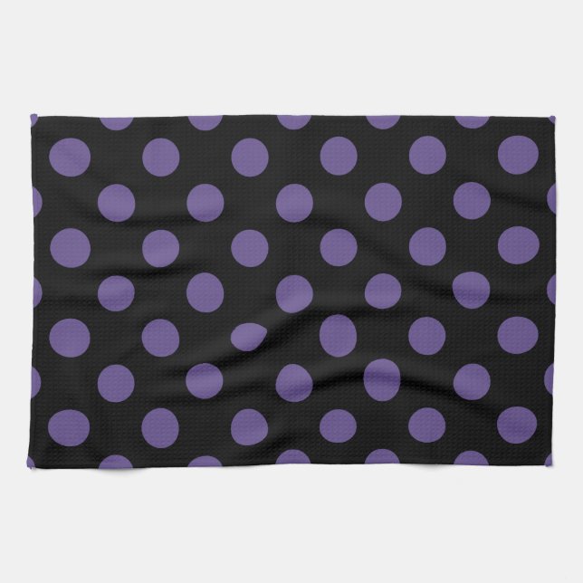 Ultra violet polka dots on black tea towel (Horizontal)