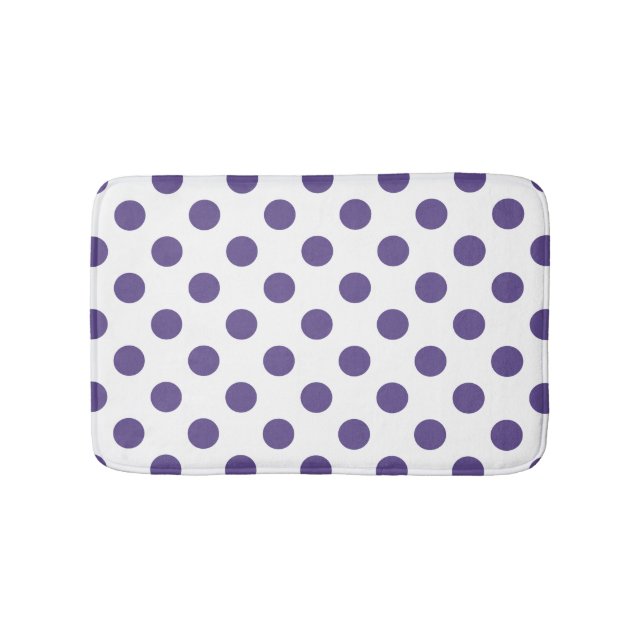 Ultra violet polka dots on white bath mat (Front)