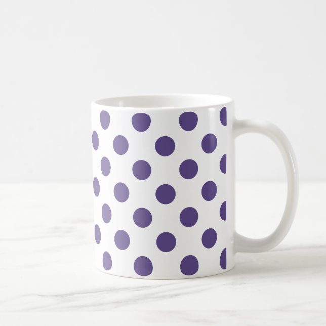 Ultra violet polka dots on white coffee mug (Right)