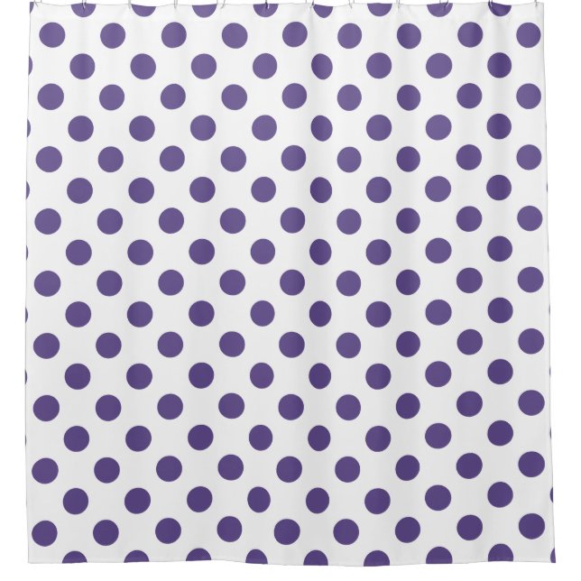 Ultra violet polka dots on white shower curtain (Front)