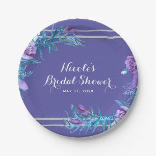 Ultra Violet Purple & Aqua Floral Chic Paper Plate
