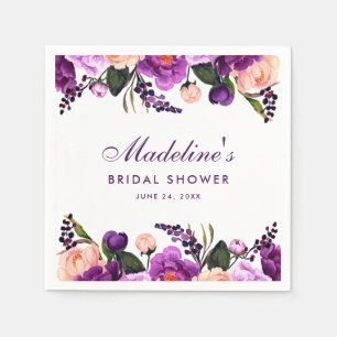 Ultra Violet Purple Floral Bridal Shower Napkin