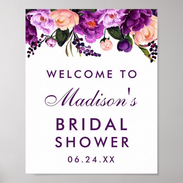 Ultra Violet Purple Floral Bridal Shower Poster (Front)