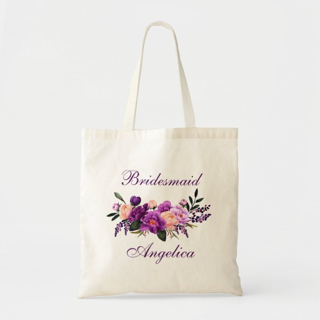Ultra Violet Purple Floral Bridesmaid Tote Bag (Front)