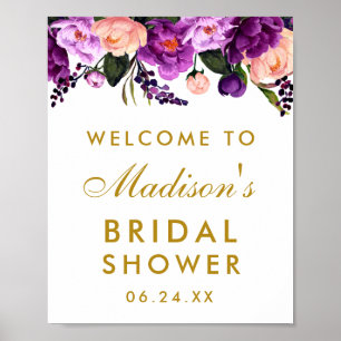Ultra Violet Purple Floral Gold Bridal Shower Poster