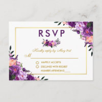 Ultra Violet Purple Floral Gold RSVP Wedding P