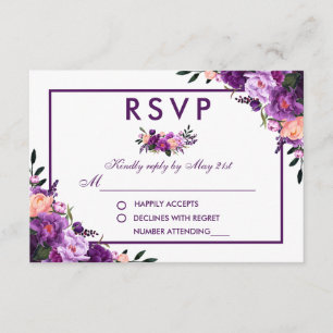 Ultra Violet Purple Floral RSVP Wedding Card